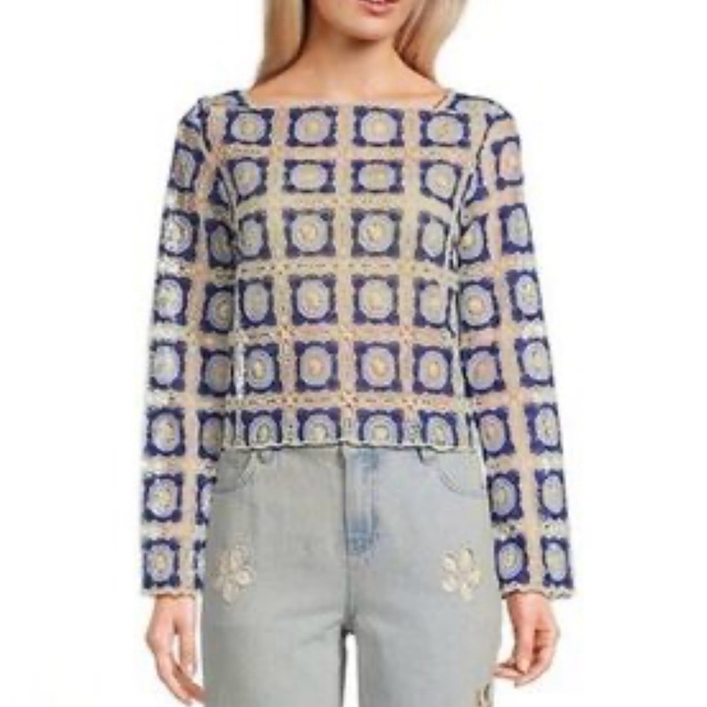 New Chelsea & Violet Blue and Cream Geometric Blouse